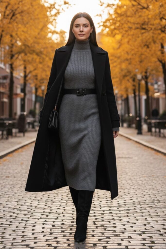 Knit Dress with Knee-High Boots