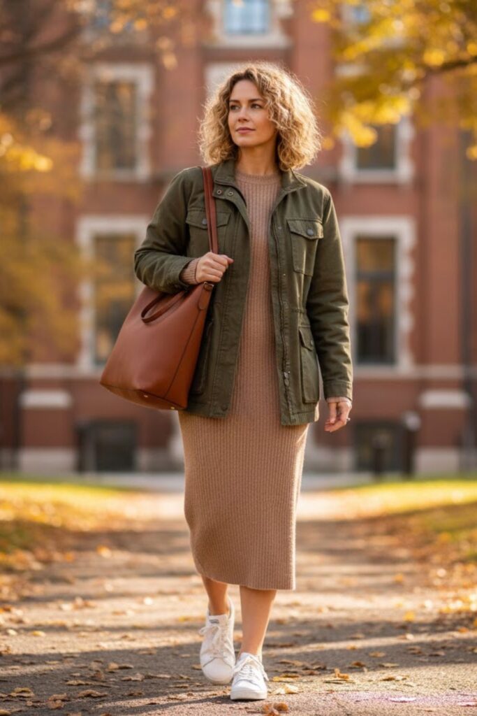 Knit Dress with Sneakers