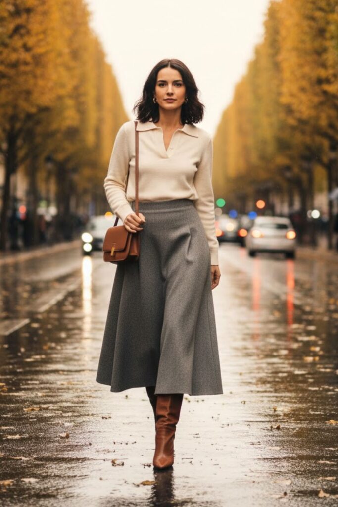 Knit Polo with Midi Skirt