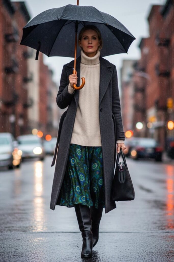 Knit Top with Midi Skirt and Boots
