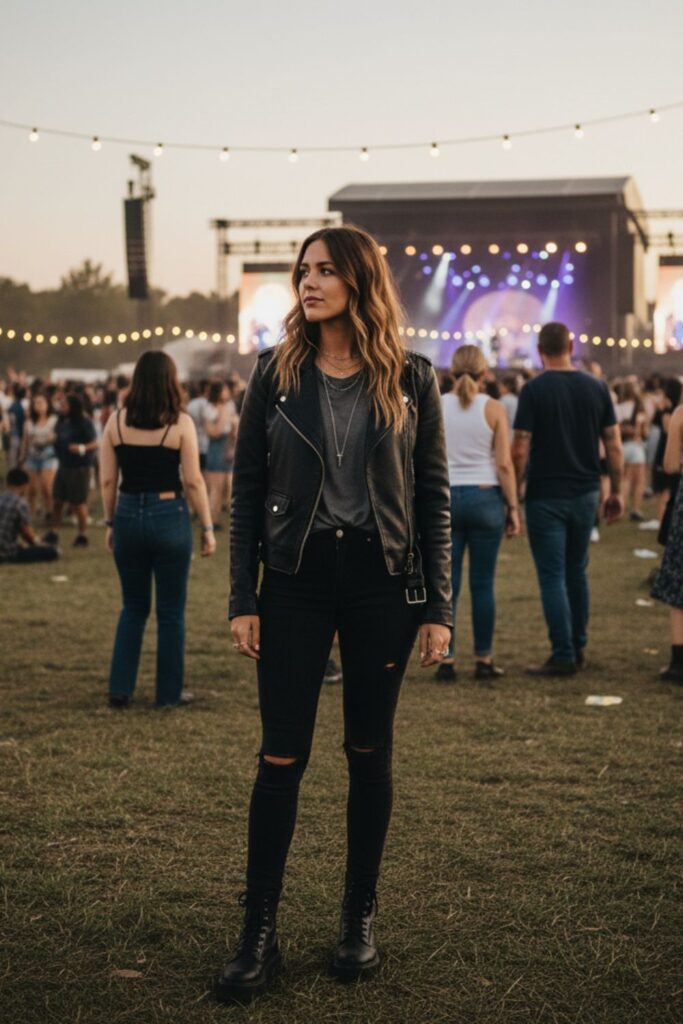 Leather Jacket with Black Skinny Jeans