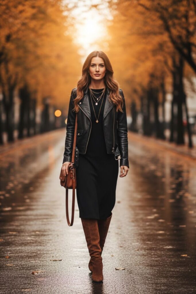 Leather Jacket with Brown Boots
