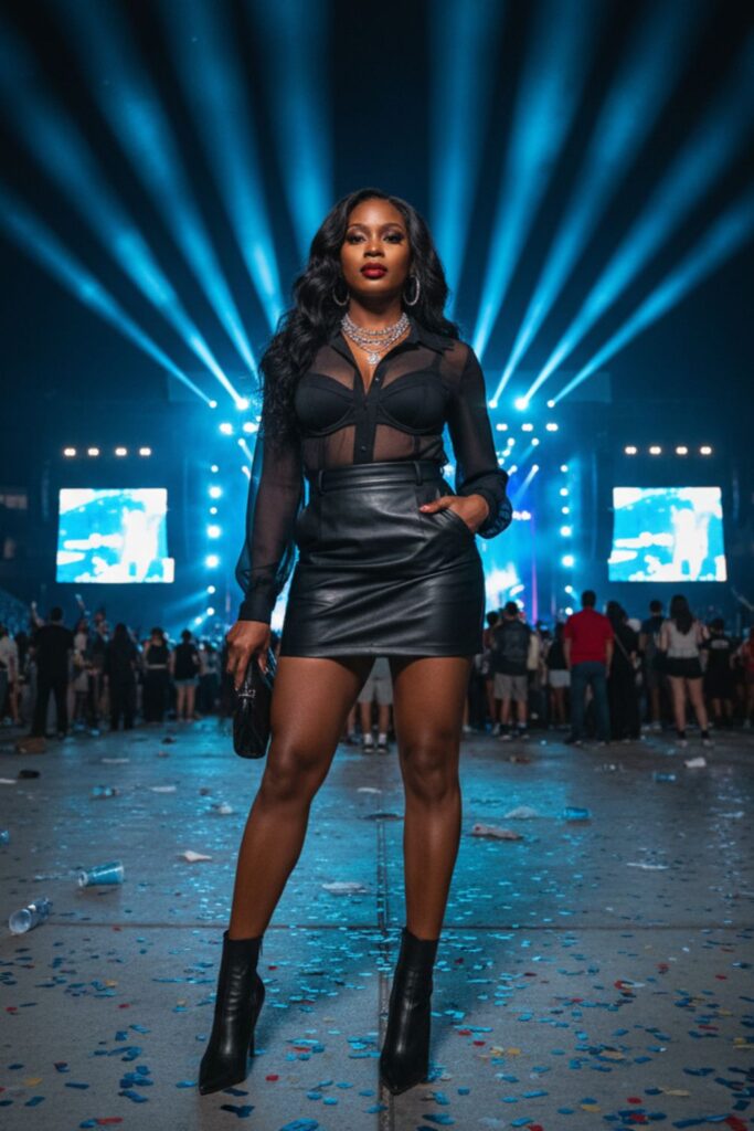 Leather Mini Skirt with Sheer Top