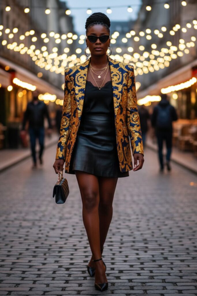 Leather Mini Skirt with Statement Blazer