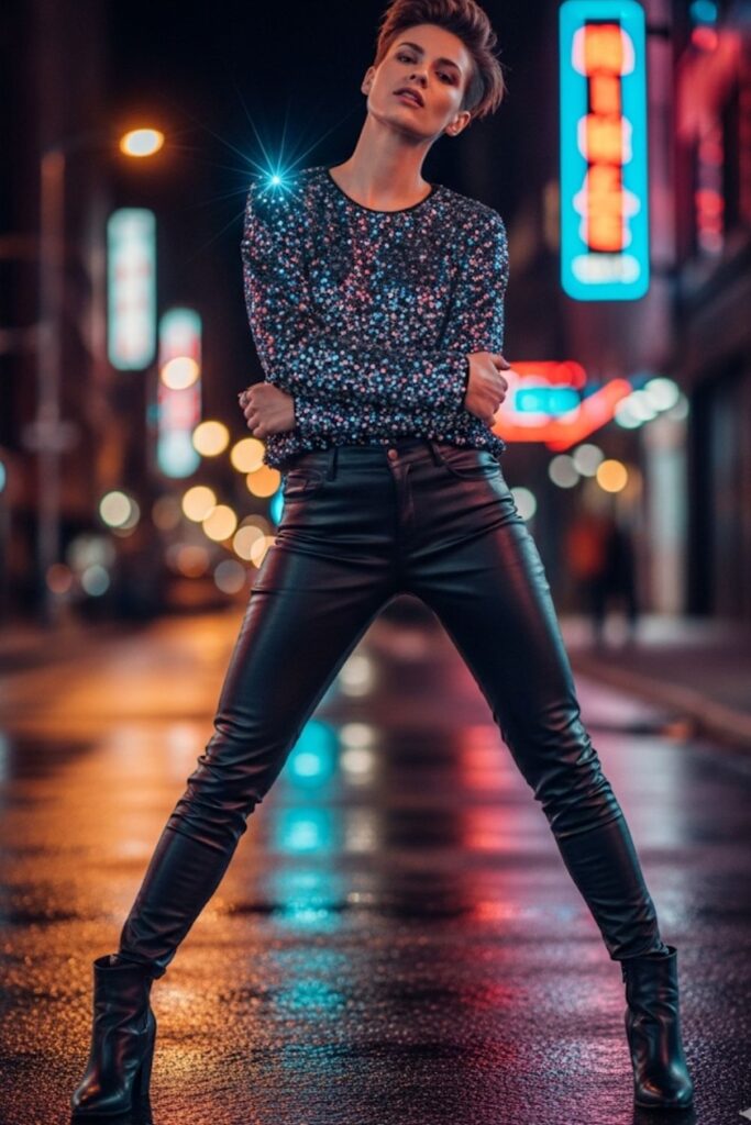 Leather Pants with a Statement Top