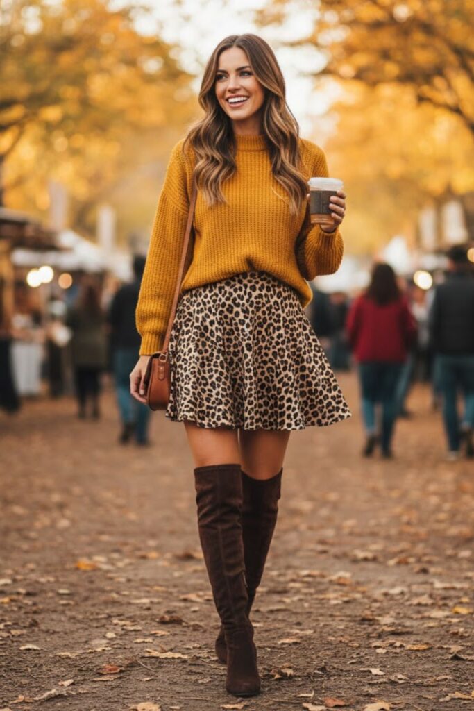 Leopard Mini Skirt with Tall Boots
