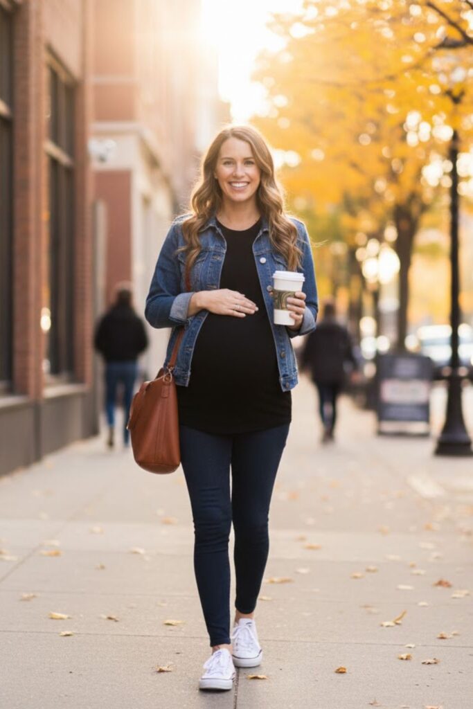 Long Sleeve Tee with Denim Jacket