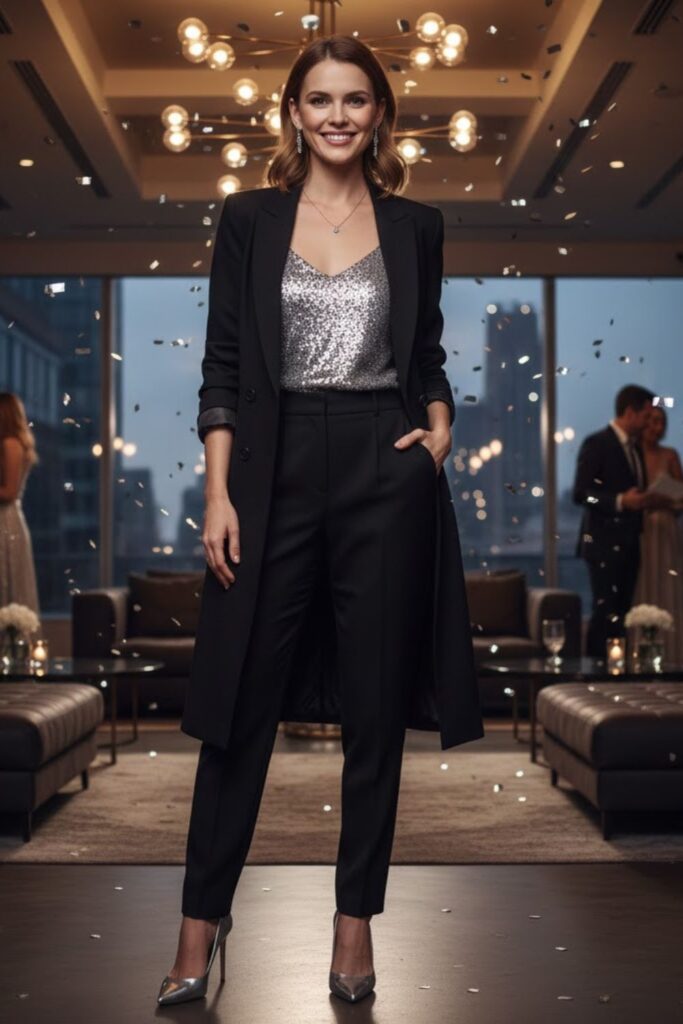 Longline Blazer with Sparkle Camisole
