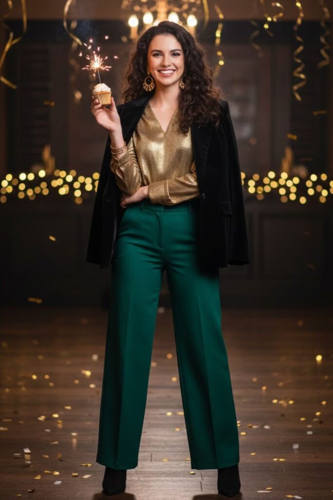 Metallic Top with Wide-Leg Trousers