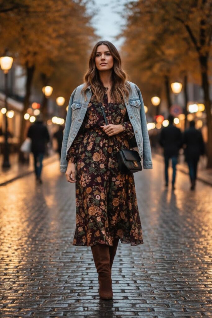 Midi Dress with Knee-High Boots