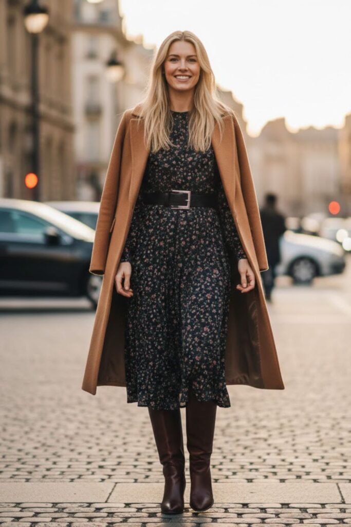 Midi Dress with Tall Boots