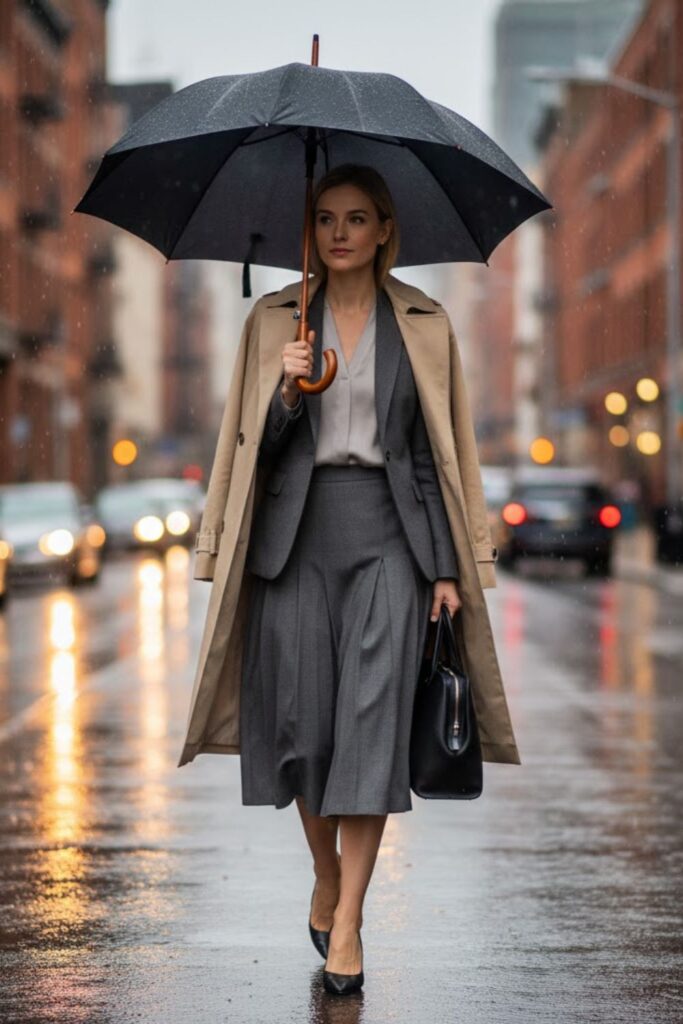  Midi Skirt Suit with Waterproof Heels