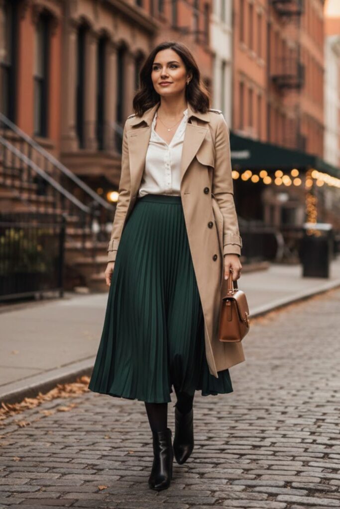 Midi Skirt with Trench Coat