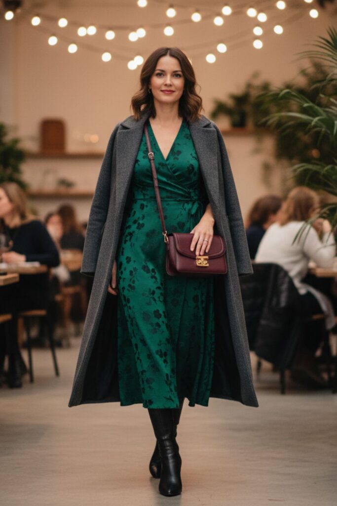 Midi Wrap Dress with Ankle Boots