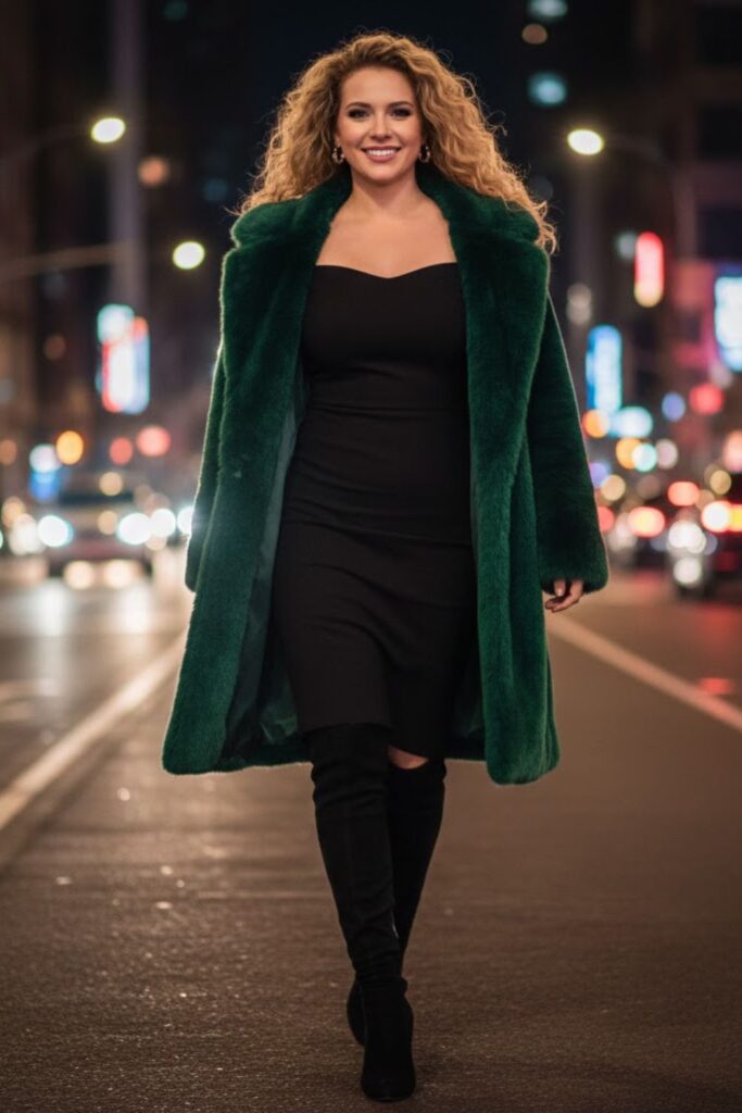 Off-Shoulder Dress with Statement Coat
