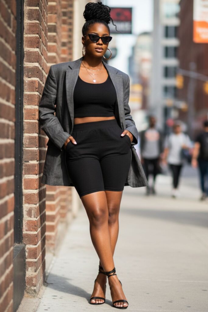Oversized Blazer with Biker Shorts