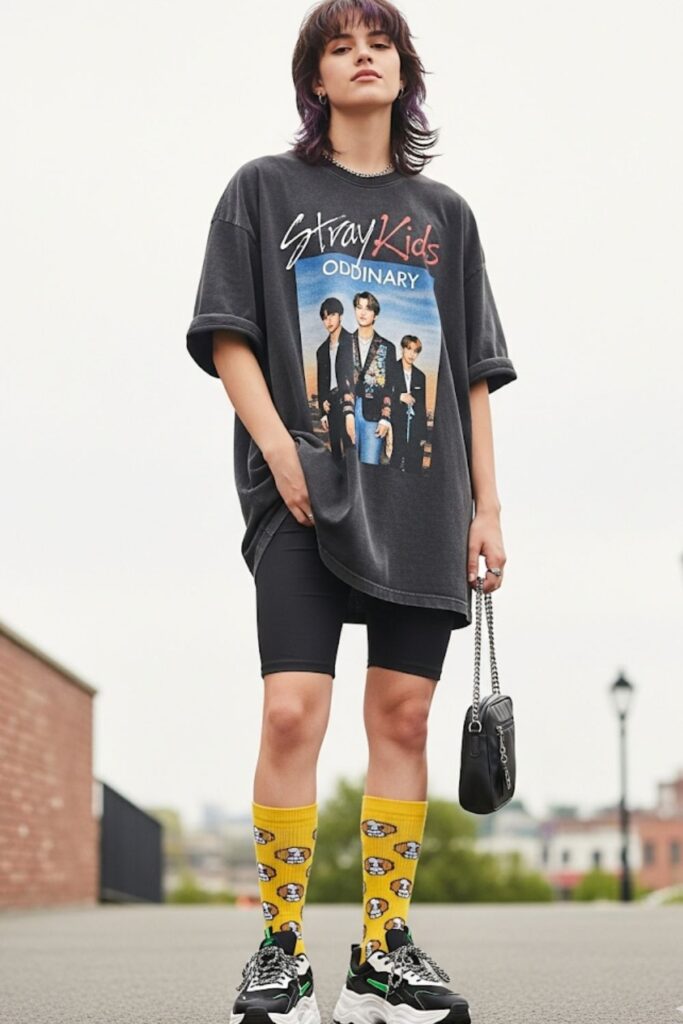 Oversized Graphic Tee with Bike Shorts