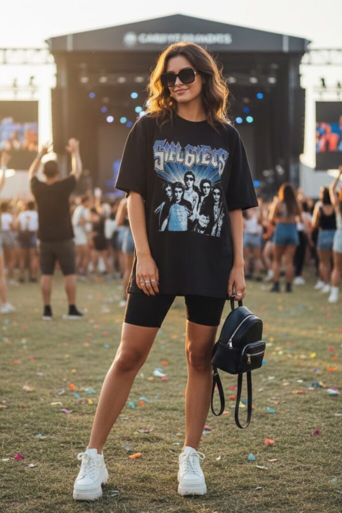 Oversized Graphic Tee with Biker Shorts