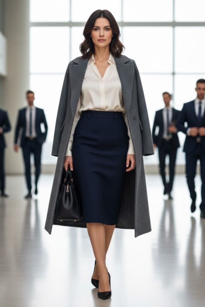 Pencil Skirt with Long Coat