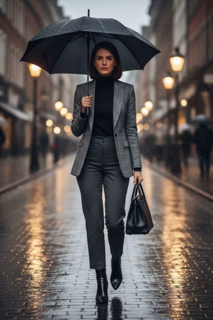 Plaid Blazer with Straight-Leg Pants