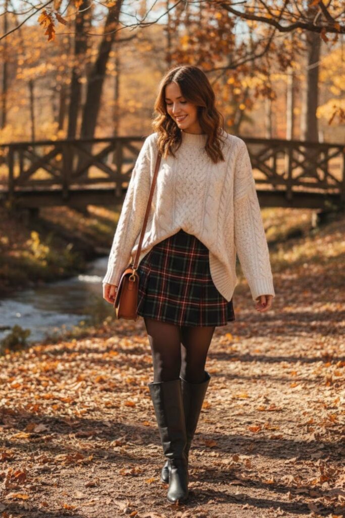 Plaid Mini Skirt with Oversized Sweater