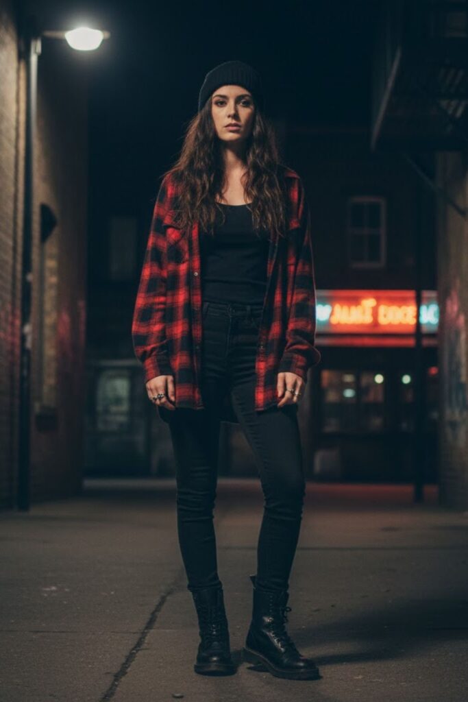 Plaid Shirt with Black Skinny Jeans
