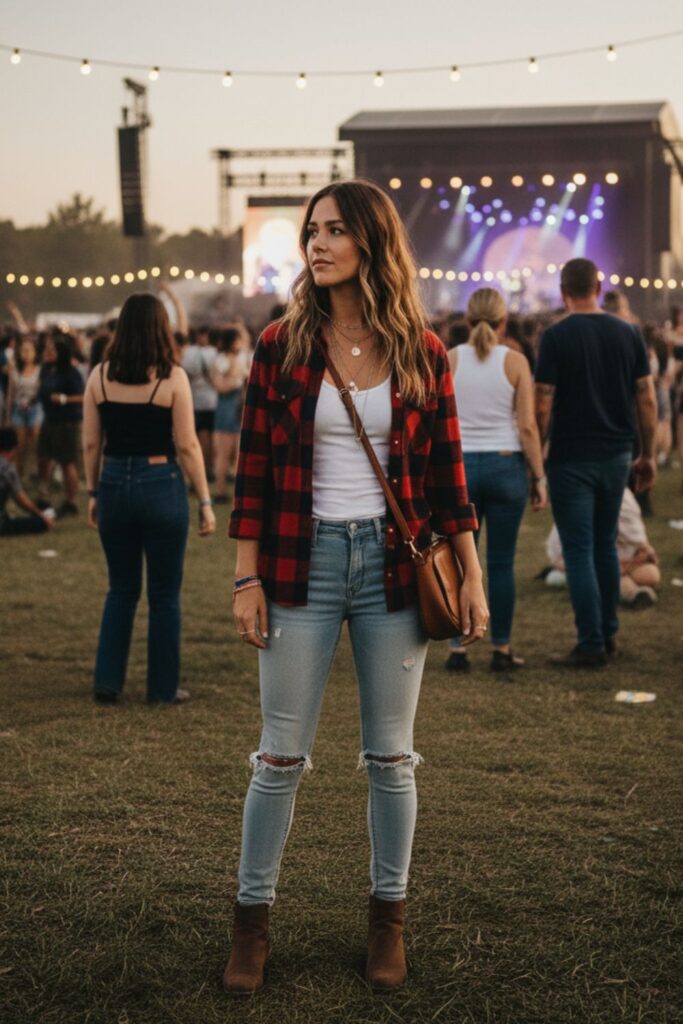 Plaid Shirt with Distressed Jeans