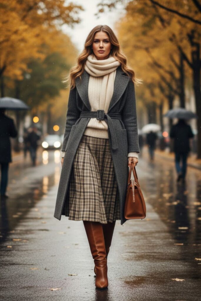 Plaid Skirt with Wool Sweater
