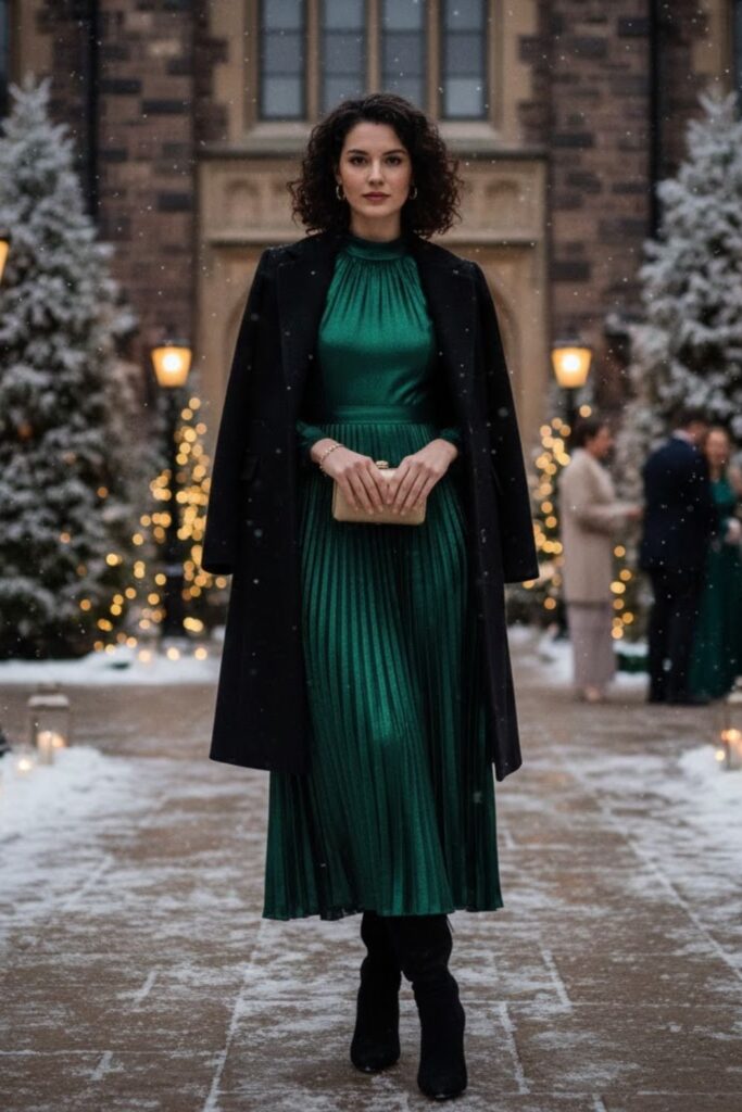 Pleated Maxi Dress with Boots