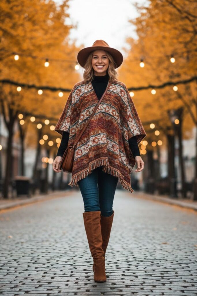 Poncho with Skinny Jeans