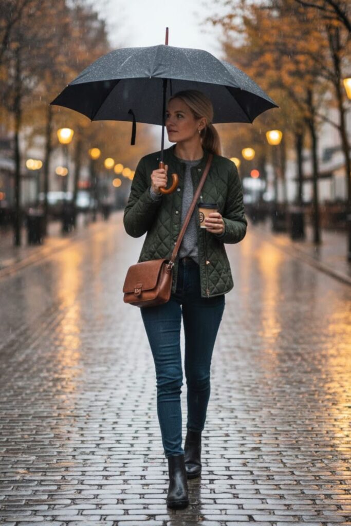 Quilted Jacket with Ankle Boots