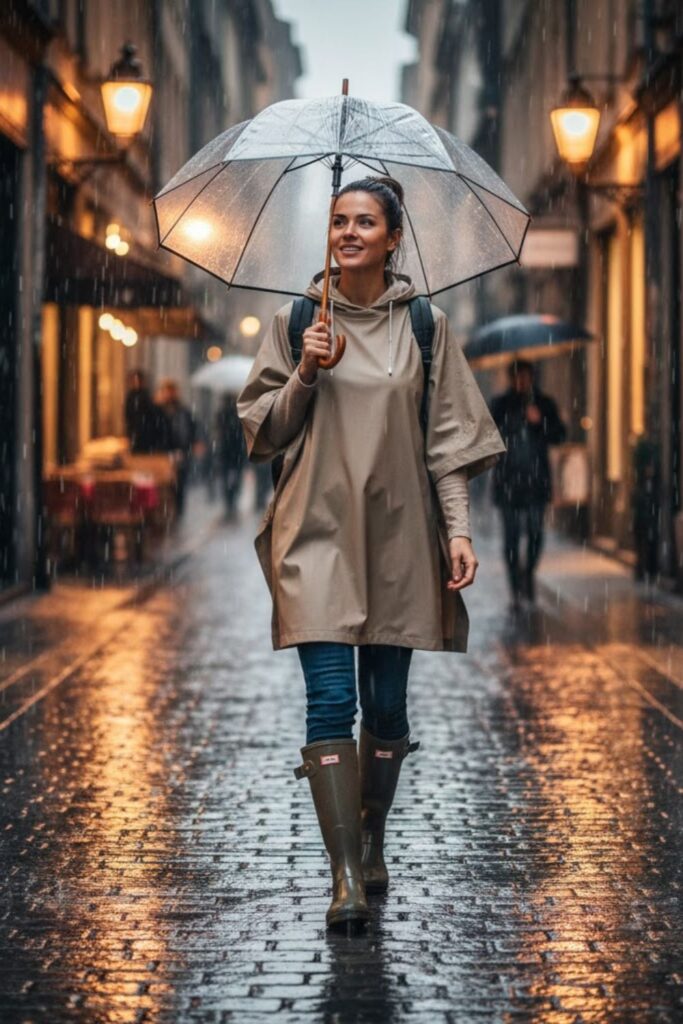 Rain Poncho with Skinny Jeans