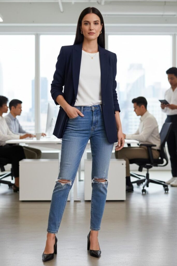 Ripped Jeans with Blazer