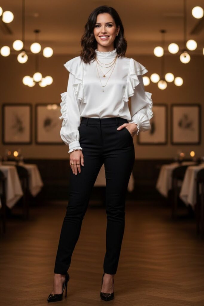 Ruffled Blouse with Skinny Pants