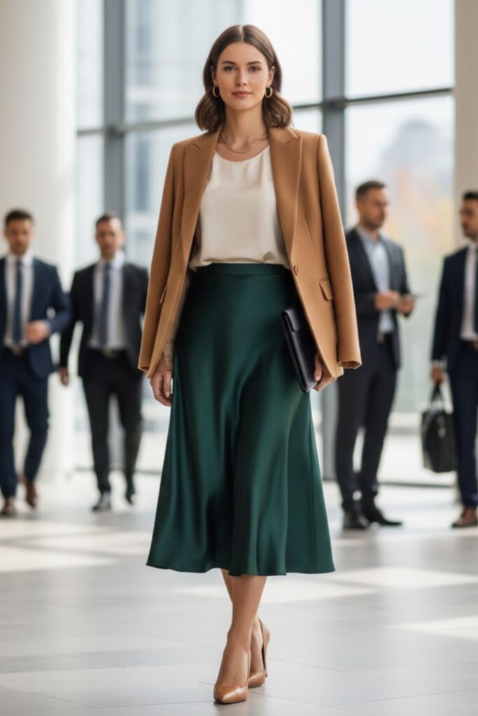 Satin Midi Skirt with Blazer