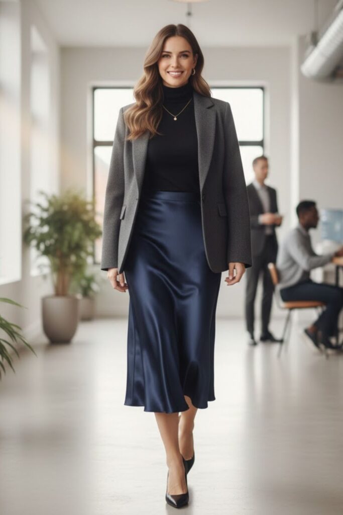 Satin Skirt with Blazer