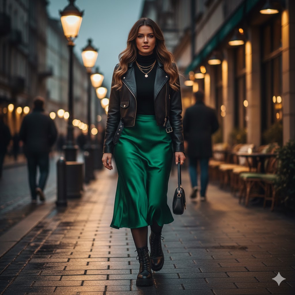 Satin Skirt with Chunky Boots