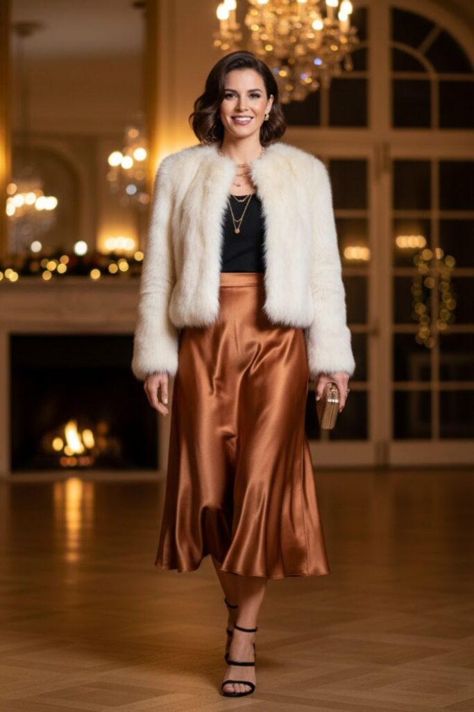 Satin Skirt with Faux Fur Jacket