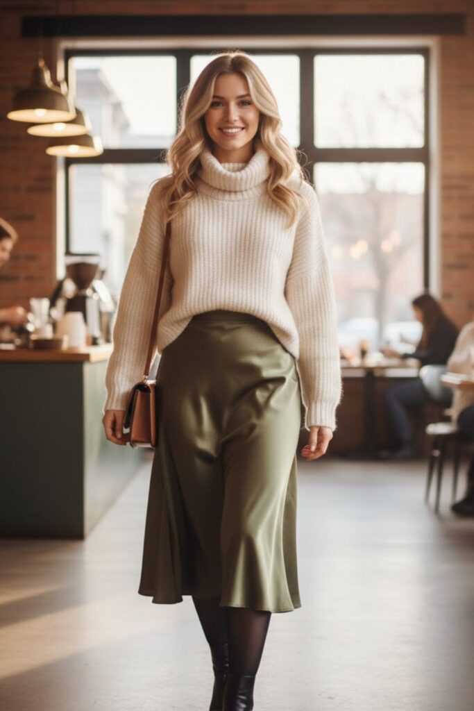 Satin Skirt with Oversized Sweater