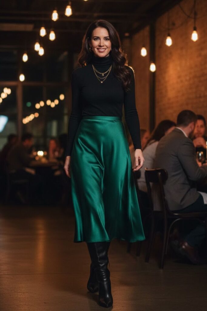 Satin Skirt with Turtleneck