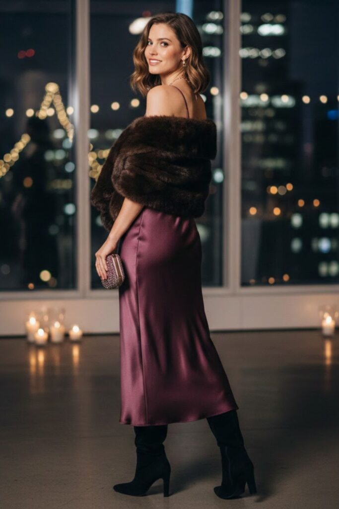 Satin Slip Dress with Shawl