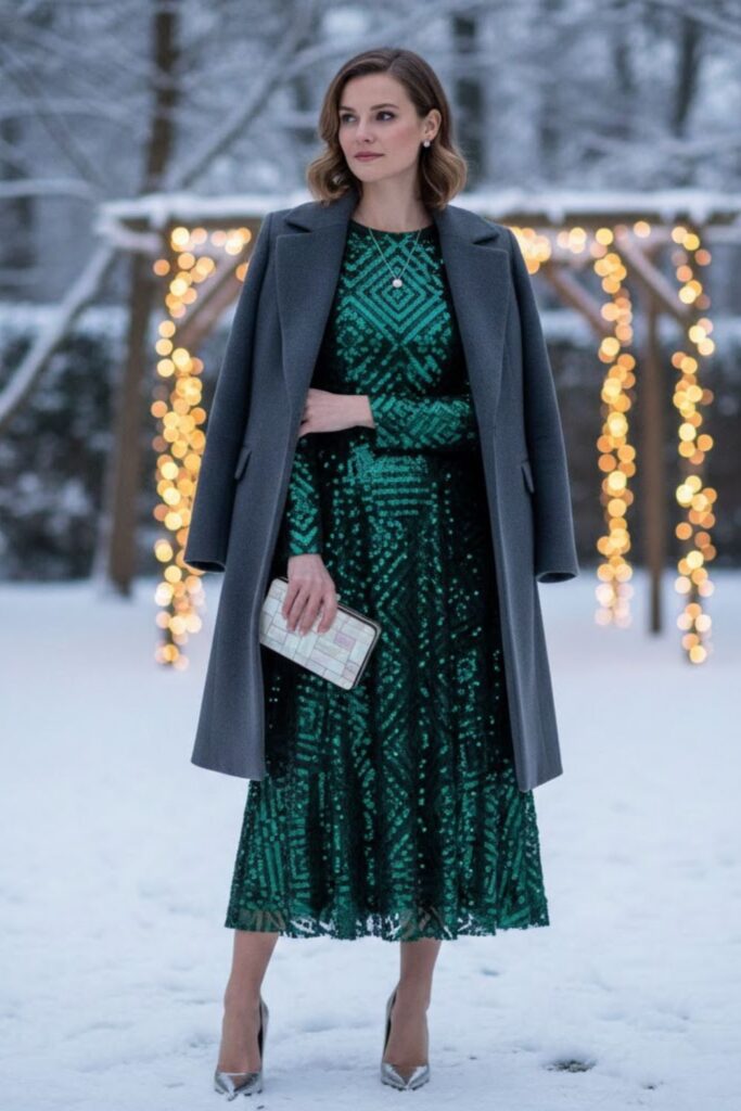 Sequin Dress with Overcoat