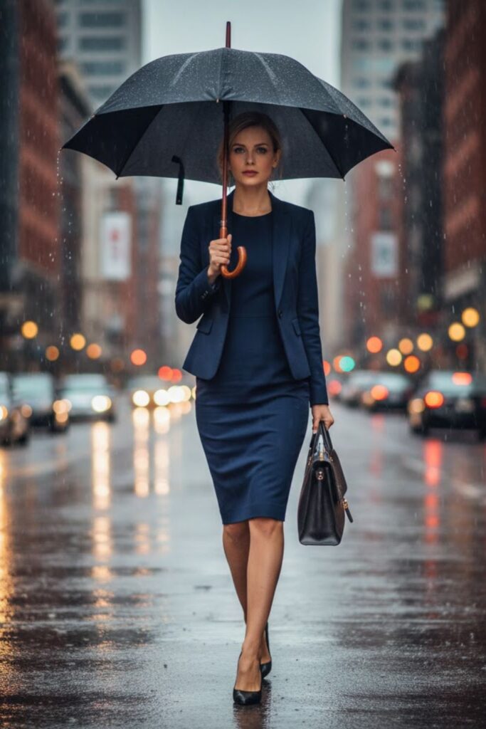 Sheath Dress with Blazer and Umbrella