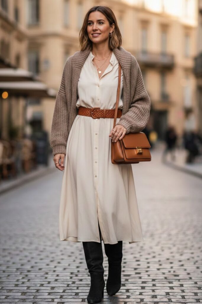 Shirt Dress with Belt and Boots