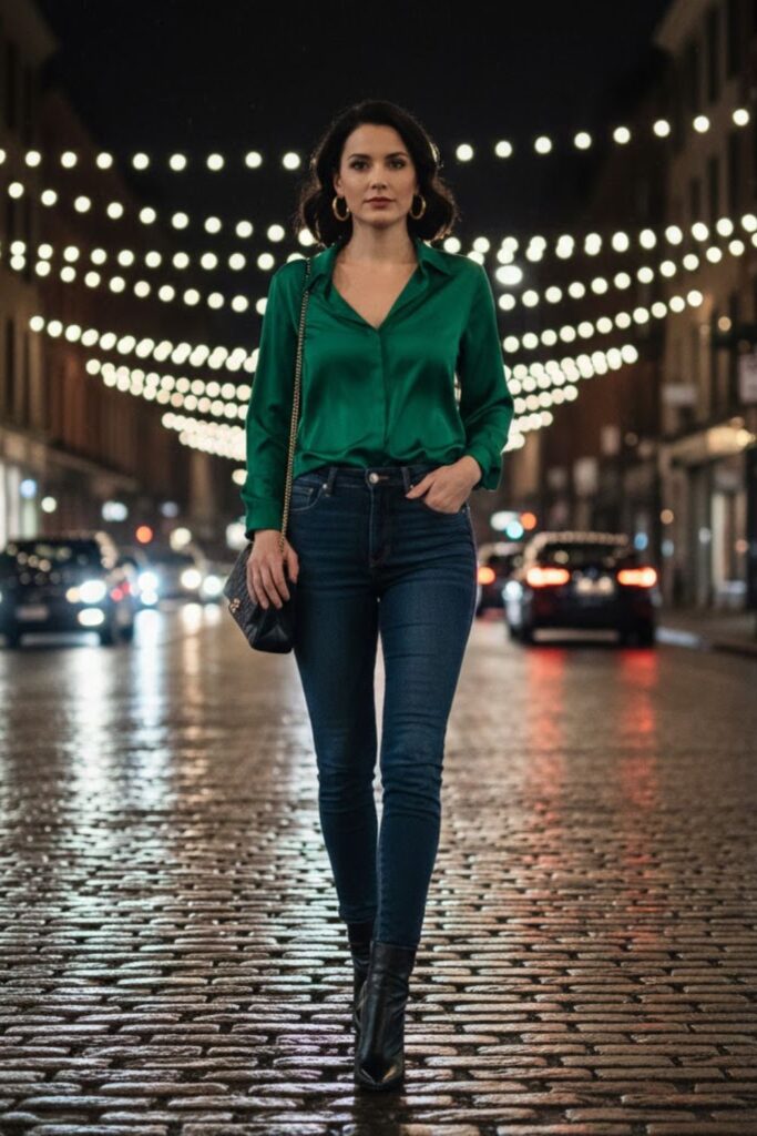 Silk Blouse with Skinny Jeans