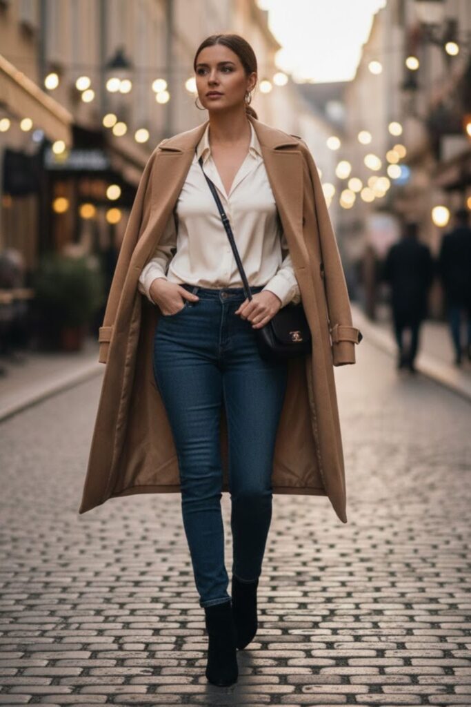Silk Blouse with Slim-Fit Jeans