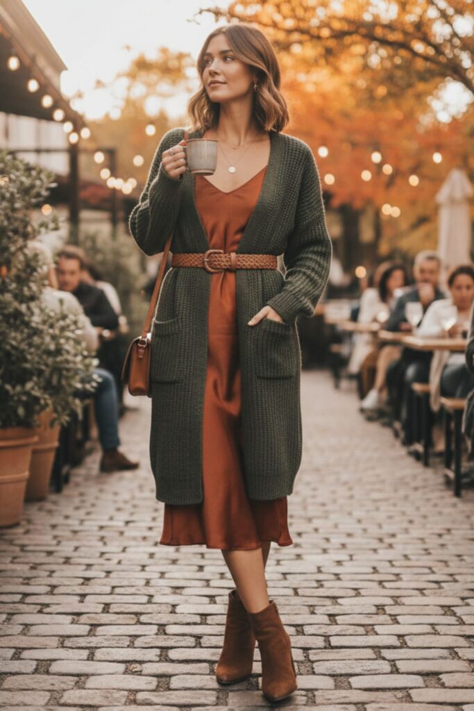 Slip Dress with Long Cardigan