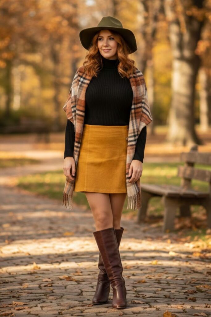 Suede Skirt with Turtleneck and Boots