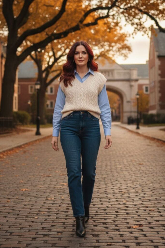 Sweater Vest with Shirt and Jeans