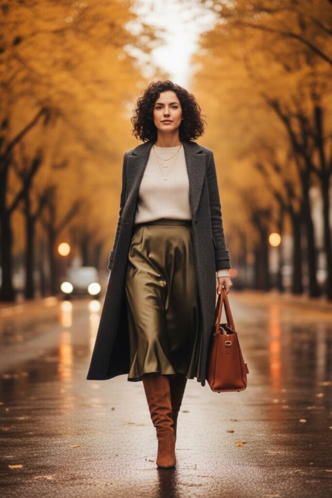 Sweater and Midi Skirt with Boots